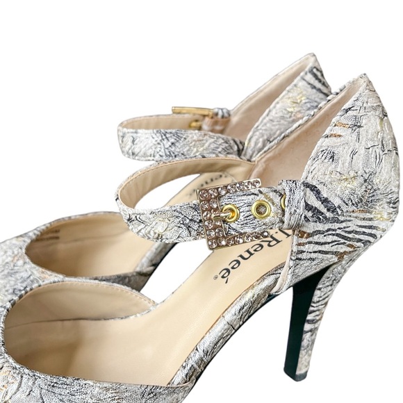 J.Renee Textured Gold Foil Detailed Heels w Crystal Adorned Buckle - Picture 3 of 10